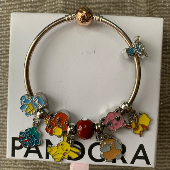 Pandora Rose Gold Clasp Bangle Bracelet w/ New 9 Pokemon Themed Charms - Picture 3 of 12